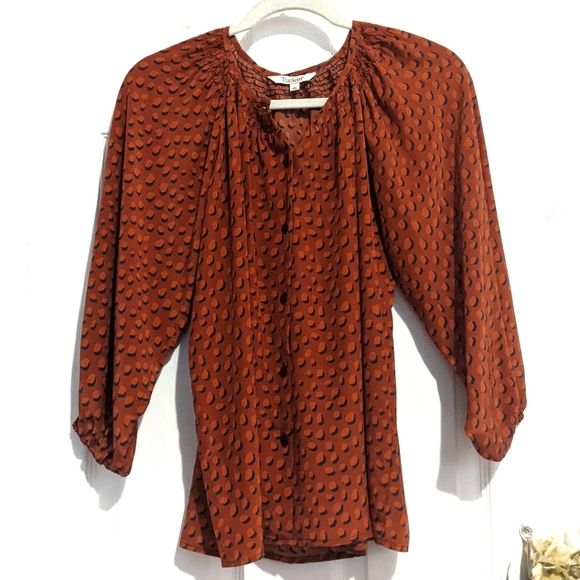 Tucker The Classic Blouse Rustic Dot in Crepe de Chine Silk Top Smocked Collar - Picture 2 of 10